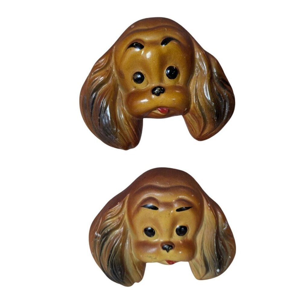 Vintage Chaulkware  Cocker Spaniel dog‎ plaques wall hanging  4.25x3.5"